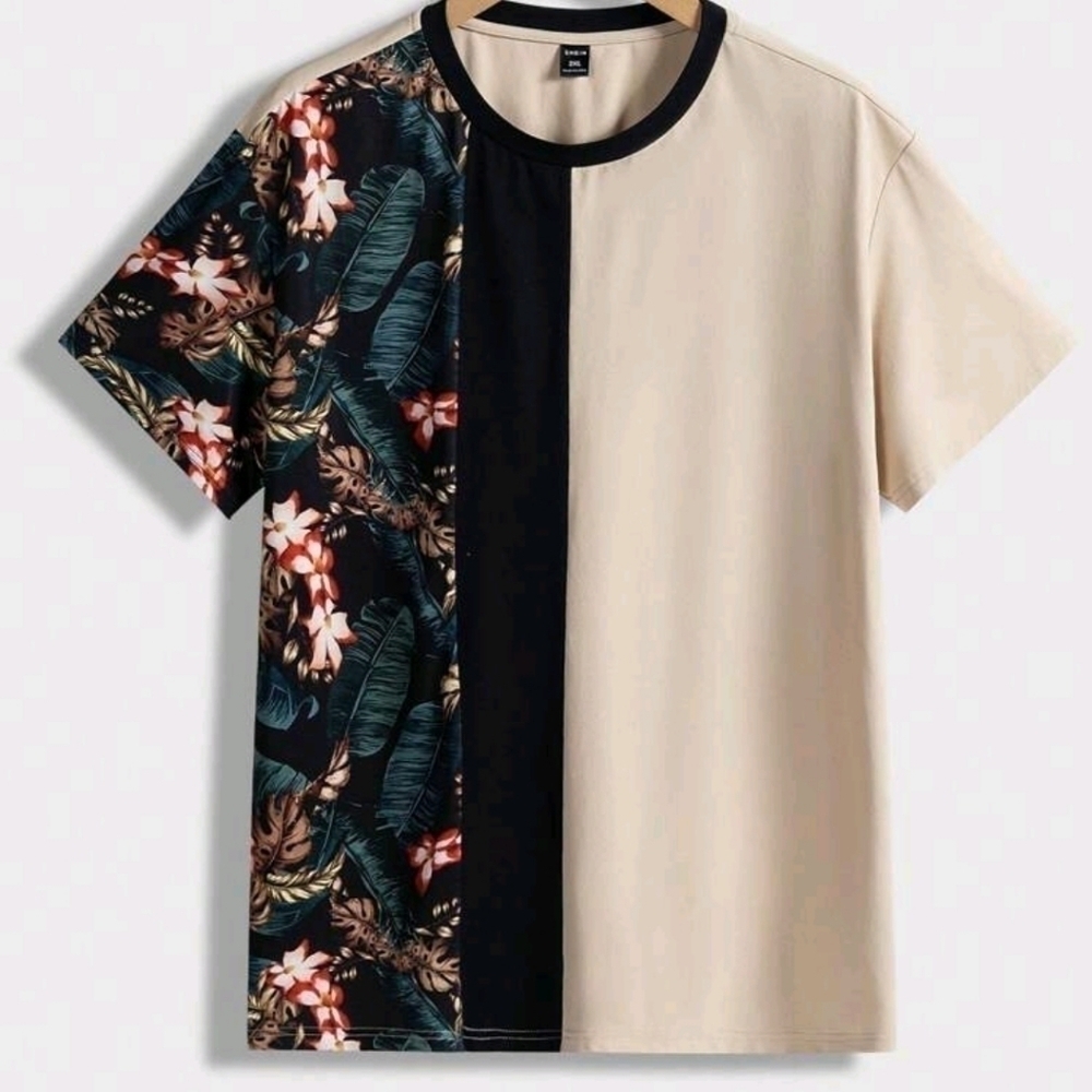 NWT 4xl Fit - Manfinity Mens Colorblock Cream/Tropical Floral Shirt. Please Read